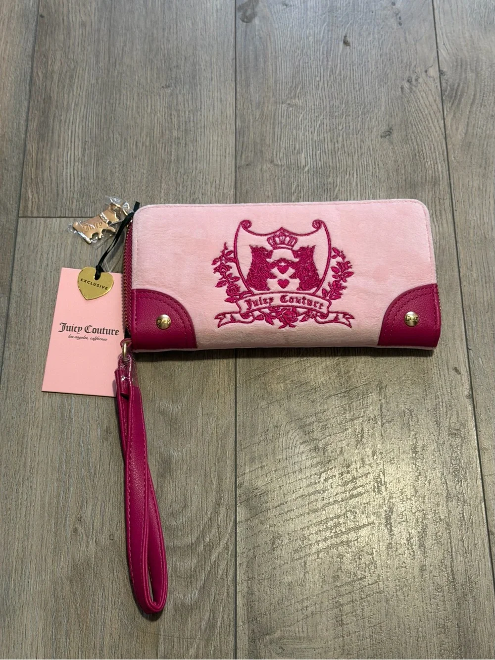 Juicy Couture Two-Tone Pink Crest Wristlet Wallet NWT